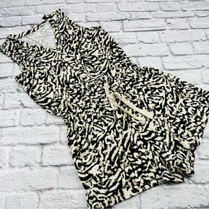 Lou & Grey Romper Womans Small Black and Cream Patterned Sleeveless Tie Waist